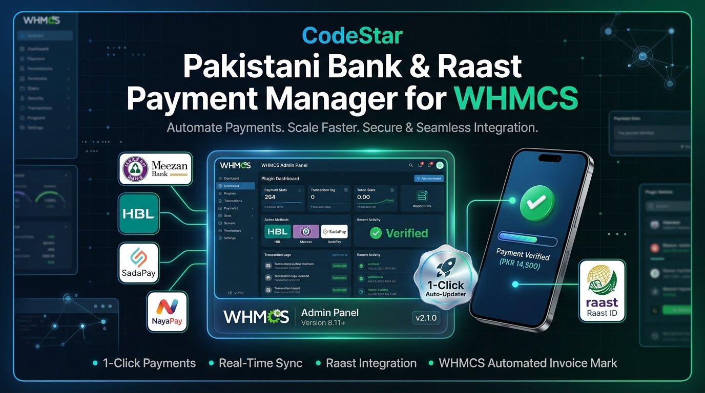CodeStar - Pakistani Multi-Bank & Raast Payment Manager for WHMCS
