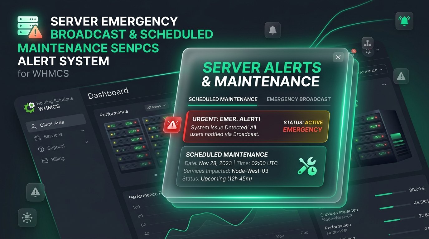 Server Emergency Broadcast & Scheduled Maintenance Alert System for WHMCS